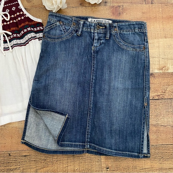 Express Dresses & Skirts - Skirt Denim Jean EXPRESS Stretch Mini Skirt with Large Slits on Each Side